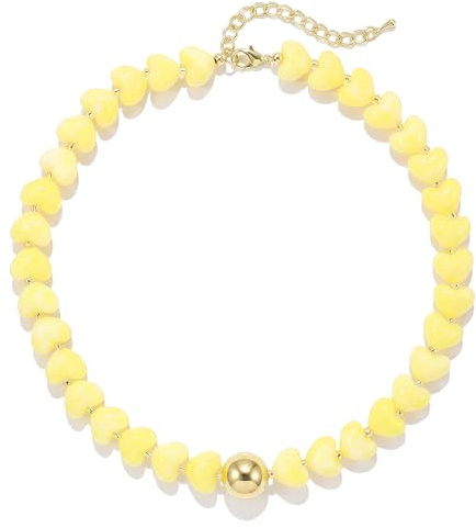 MISWOYI Herz Perlenkette Damen Bunt, Choker Halskette mit Acrylperlen, Statement Kette Süß, Sommer Schmuck Trendy, Geschenk für Frauen Mädchen