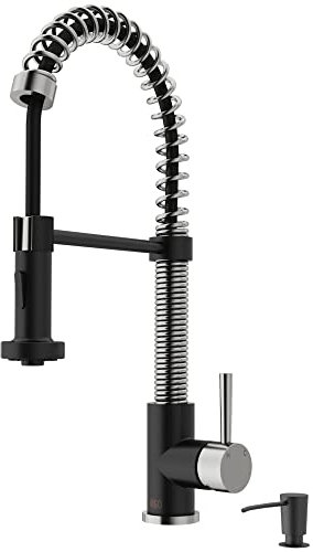 VIGO Edison 19'' H Single Handle Pull-Down Sprayer Kitchen Faucet Set with Soap Dispenser in Stainless Steel and Matte Black-VG02001STMBK2