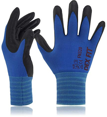 DEX FIT Gartenhandschuhe FN320, 3D Komfort Stretch Fit, Power Grip, Strapazierfähiges Schaumnitril, Dünnes & Leichtes Premium Nylon, Maschinenwaschbar (FN320 Blue, Medium(3 Pairs))
