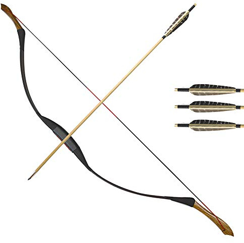 MILAEM Traditioneller handgemachter Recurve Bogen 25-55lbs Langbogen Bogen und Pfeil Set Bogenschießen Jagd Horsebow Outdoor Sportbogen Linkshänder und Rechtshänder Jagdbogen