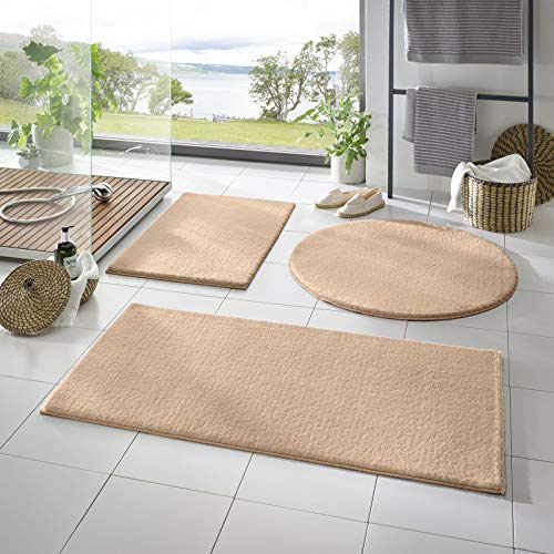 Taracarpet Badematte Fiona rutschfest waschbar Badezimmerteppich sehr weich und als Set kombinierbar Uni beige 080x150 cm