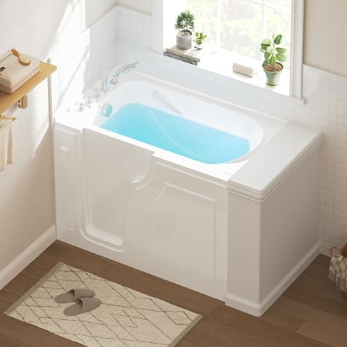 FerdY Floridian 55x33 Walk-in Bathtub with Left-Side Door Opening and Quick Fill and Drain System, Rectangular Soaking Bathtub in White