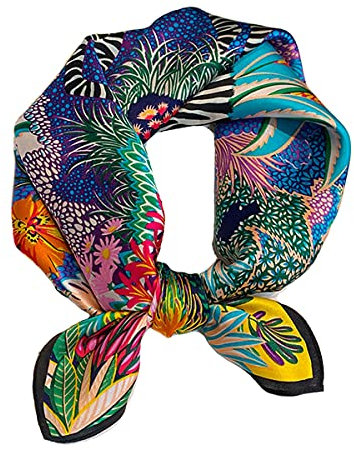 Aufeel Damen-Schal aus 100% reiner Maulbeerseide, klein, quadratisch, Halstuch für Damen, Seiden-Kopftuch, 53,3 x 53,3 cm, Zebra, Small