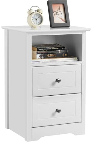 Yaheetech Table de Chevet Blanche, Table de Nuit en Bois, 40 x 35 x 60 cm, 2 Tiroirs, 1 Compartiment, Table d'Appoint, Salon, Chambre, Bureau