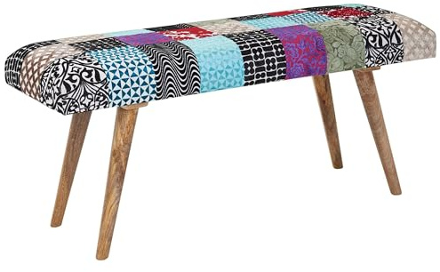 Wohnling Sitzbank 117x38x51 cm Samt Massivholz Bunt Patchwork