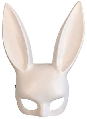 RSTYS Damen Hasenmaske, Hasenmaske, Erwachsene, sexy Halbmaske, weiße Maske, Kostüm-Accessoire für Maskenball, Geburtstagsparty, Ostern, Halloween, 36 x 18cm