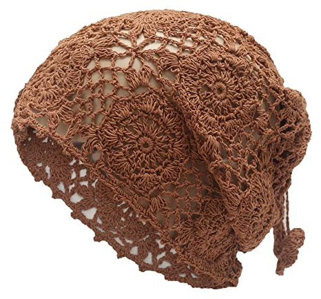 ZLYC Damen Sommer Strickmützen Handgemacht Häkelmütze Slouch Beanie Mütze(Pferdeschwanz Glänzend Braun)