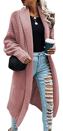 Tomwell Femme Cardigan Tricot Veste Ouvert Épais Manches Longues Pull Gilet Chaud Capuche Manteau Sweater Chandail Outwear B Rose XXL