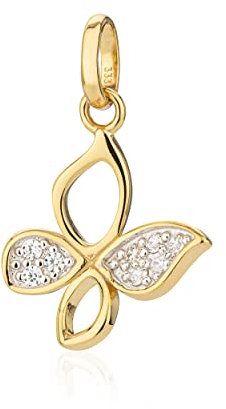NKlaus Kettenanhänger kleiner Schmetterling Zirkonia 333 Gelb Gold 10,6mm Bicolor Glanz 9563
