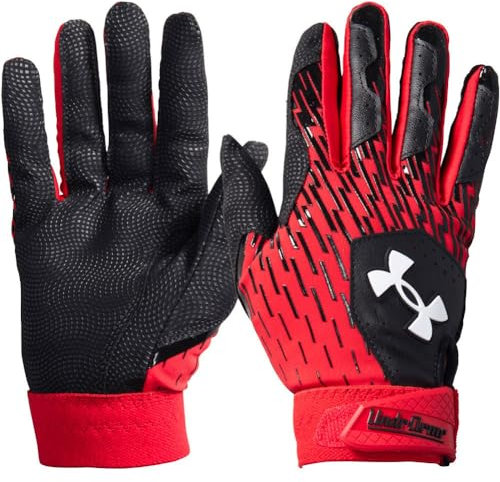 Under Armour Boys' Youth Clean Up Baseball Gloves, (001) Black/Red/White, Medium