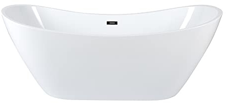 MILANO White 1830x710mm Double Ended Freestanding Oval Bath Black Overflow