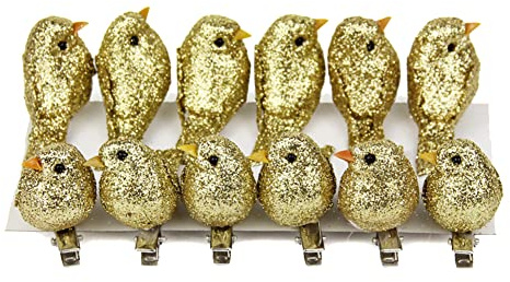 JAWSEU Vogel Dekorative Figuren, 12 Stück Vögel Deko mit Clip, Glitzer Künstliche Vögel Deko Mini Künstliche Simulation Schaum Vogel für Haus Garten