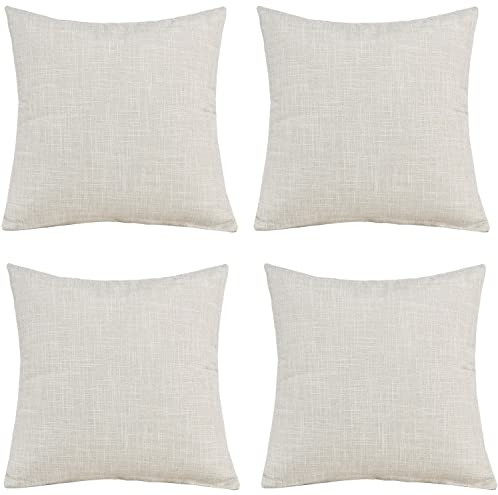 GONOVE Cushion Covers 60×60cm Solid Soft Cotton Linen Throw Pillow Cover Set of 4 Decorative Plain Pillowcase Square Cushion Cover for Home Sofa Bed Chair Décor, Beige