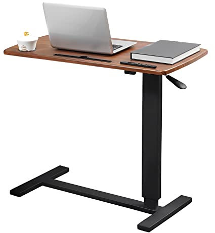 BeGyoku Überbetttisch, Krankenhausbetttisch, pneumatischer Betttisch, verstellbar über dem Bett, mit versteckten Rädern und USB, mobiler Laptopwagen und rollbarer Nachttisch mit Tablett