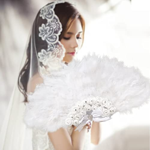 Ailopta Wedding Feather Fan | Graceful Bride Handheld Feather Fans | White Hand Fans Bridal Hand Held Feather Fan Decorative Fans Tags for Women's Wedding
