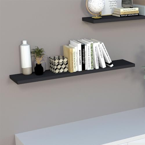 Henor Étagère Murale en Bois FSC® 100 x 15 x 3 cm. Charge 30 Kg.Support caché. Réglable horizontalement. Vertical et Inclinaison. Graphite