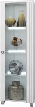 AltoBuy Marika - Vitrine 1 Porte Droite Laquée Blanche avec LEDs