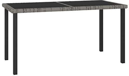 Festnight Mesa de jardín Superficie de Vidrio Ratán PE 140 x 70 x 73 cm Mesas De Patio Mesa De Comedor Mesa Terraza Mesa Jardin Exterior Mesa De Balcón Mesa Exterior Gris