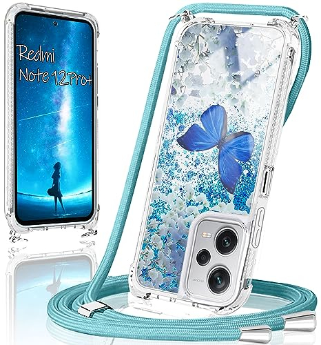 XCYYOO Coque Redmi Note 12 Pro Plus Glitter avec Collier, Housse Ultra Fine TPU Transparent Antichoc Silicone Téléphone Portable