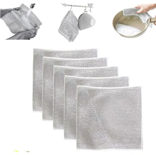 ZXCVWWE Stracci multiuso per lavare i piatti bagnati e asciutti, panni per piatti in ghisa, pulitori in acciaio inossidabile, panno abrasivo da cucina riutilizzabile, panni per la pulizia della cucina