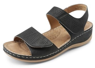 DREAM PAIRS Women's Wedge Sandals for Summer Wide Fit Walk Comfortable Ankle Strap Open Toe Cushion Shoes for Women with Arch Support Outdoor SDFS2419W,Size 7,Black,SDFS2419W