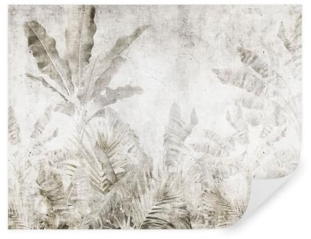 TAPEKO Papier Peint Panoramique Elégant Feuilles 400x280 cm Feuilles de Bananier sur un mur en Béton Papier Peint intissé pour Chambre Salon Décoration Murale u73886