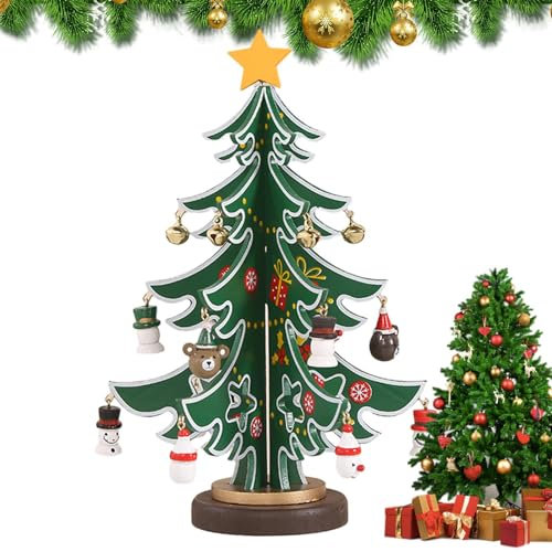 Holdes Albero di Natale fai da te, albero di Natale da tavolo fai da te in legno, albero di Natale fai da te per ornamenti da tavolo in legno, pupazzo di neve, animali