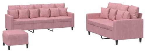 vidaXL Sofagarnitur 3-TLG., Sessel Couch mit Kissen Fußhocker, Sofa Wohnzimmersofa mit Armlehnen, Couchgarnitur Designsofa Sitzmöbel Polstermöbel, Rosa Samt