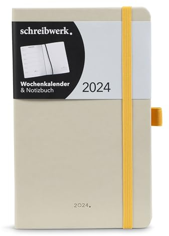 schreibwerk Wochenkalender 2024 - A5 Terminkalender - 160 linierte Seiten - Hardcover Notizbuch sand/senf