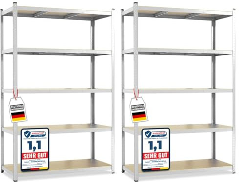 KARAT – Lot de 2 étagères Robustes Lakota pour Charges Lourdes – Étagères enfichables avec 5 tablettes réglables – Rayonnages en métal Idéal pour Cave ou Garage – Galvanisé, 180 x 90 x 40 cm