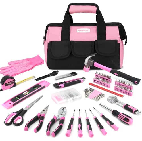 KingTool 275-teiliges Rosa Damen-Werkzeugset – Pinkes Werkzeugset mit 30,5 cm breiter Öffnung, Offene Rosa Werkzeug-Aufbewahrungstasche, Ideal für DIY-Projekte und Reparaturen