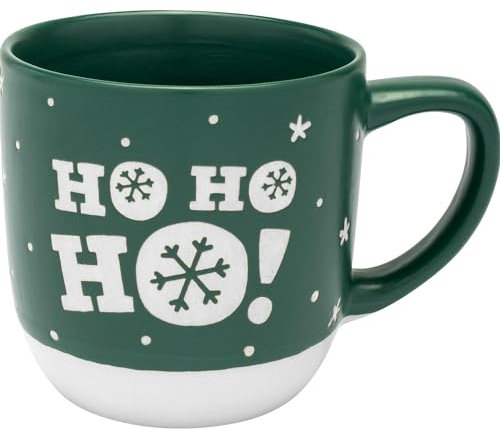 GRUSS & CO Tasse Motiv Ho, ho, ho | Kaffeetasse aus Steinzeug, 40 cl, Höhe 9,2 cm, Tasse mit Spruch, in Geschenk-Banderole | Geschenk Weihnachten, Wintertasse | 51160