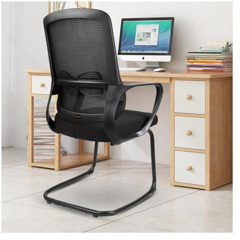 Eucladoceros Freischwinger Stühle,Konferenzstuhl,Bürostühle mit Armlehne und Lendenwirbelstütze,Ergonomische Besucherstuhl für Home Konferenzraum Schlafzimmer(1, Schwarz, 62x50x103cm)