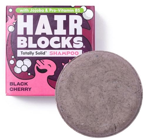 Hair Blocks - Solid Shampoo Bar (85g) for all hair types: Black Cherry Solid Shampo Bar | Soap Free, Plastic Free | Plant Based | Natural | Conditioning
