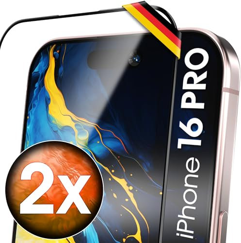 UTECTION 2X Full Screen Schutzglas für iPhone 16 PRO 6.3 > Perfekte Größe > Kinderleichte Anbringung > Ultra Robust und langlebig > Hier kaufen Sie Qualität und Nicht doppelt