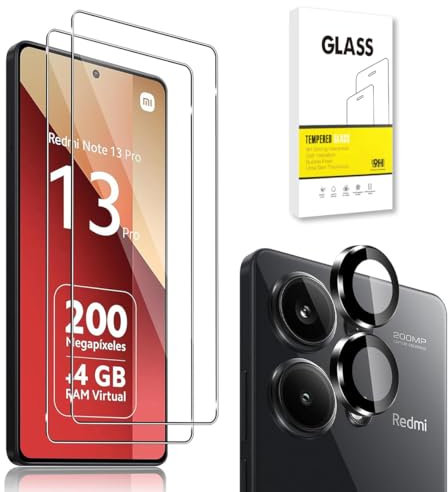 E-Hamii Screen Protector Compatible with Xiaomi Redmi Note 13 Pro 4G [2 Pack] + Camera Lens Protector [2 Pack] 9H Tempered Glass[Scratch Resistant,Bubble Free] [Transparente]
