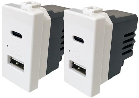 Set di 2 Prese da Muro Con USB-C e USB-A 2.1A Compatibili Con Bticino Matix, Frutti Elettrici Multipresa da Parete