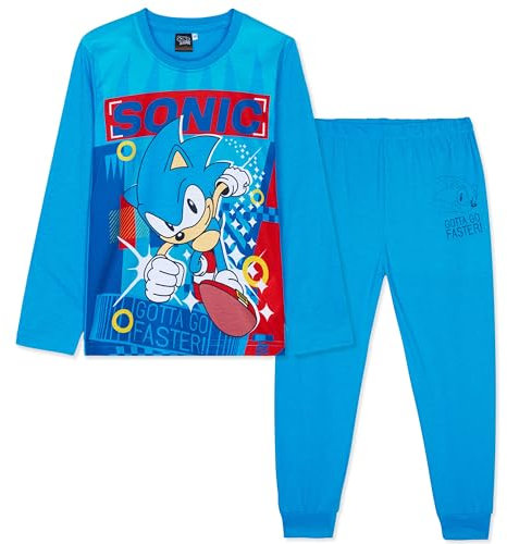 SONIC THE HEDGEHOG Shadow Ensembles de Pyjama Garçon Long, Confortable Vêtement de Nuit - Idée Cadeau Gamer pour Garçon (Bleu Sonic, 7-8 Ans)