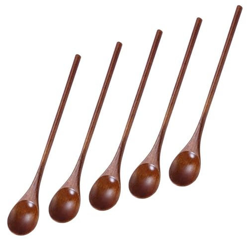 CVNRCLP 3-Piece Wooden Honey & Coffee Spoon Set - Natural Wood Self-Stirring Spoons for Soup, Dessert, and Tea - Long Handle Small Wooden Utensils