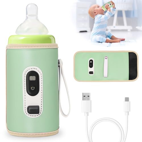 Idota Flaschenwärmer Baby Unterwegs, Tragbarer Baby Flaschenwärmer Unterwegs mit LCD-Display, 5 Einstellbare Temperatur, Flaschenwarmhalter Baby Unterwegs für alle Flaschen(Grün)