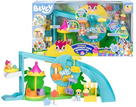 Bluey - Theme Park, Parque Temático, Parque Acuático con 2 Toboganes y Accesorios, Incluye Figurita Bingo, Puesto de Piruletas y Más, Famosa (BLY84000)