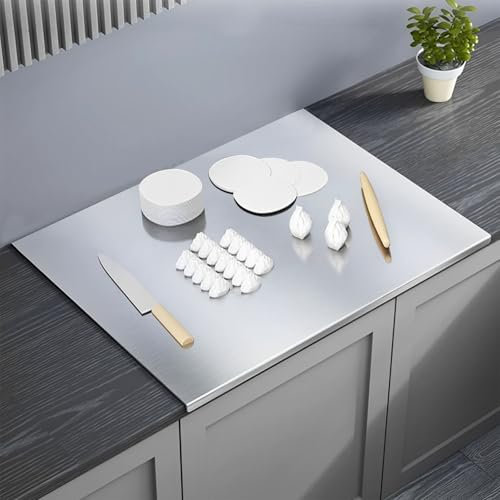 WhizNook Edelstahl Arbeitsplatte Knetbrett, 30 x 40cm, Edelstahl-Schneidebrett mit Anschlagkante, für Fleisch, Obst, Gemüse, Brot