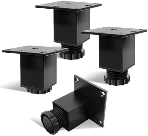 KINDPMA Lot de 4 6cm Pieds de Meuble Réglables Hauteur Carrés Pieds de Table en Alliage d'Aluminium Pied Canapé avec Vis pour Table, Meuble TV, Chaise Armoires, Lit,Noir