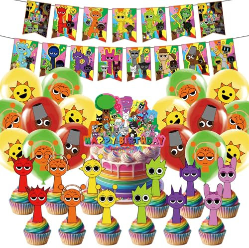 44pcs Geburtstagsdeko, Party Deko, Deko Geburtstag Kinder, Geburtstag Party Set Kinder, Tortendekoration Ballon Banner, Perfekt für Kindergeburtstagsfeiern