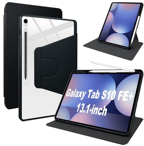 Lemxiee Funda para Samsung Galaxy Tab S10 FE Plus 13.1 Case,Funda Protectora con Soporte Plegable/Ranura para bolígrafo,Funda de Cuero PU + acrílico Transparente