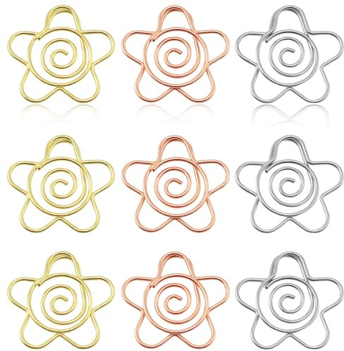 yyangz Büroklammern, Blumen-Rose, Büroklammern, Büroklammern, Dateien, Sortierklammern, Metall, Büroklammern, Gold, Roségold, Silber, zum Dekorieren von Notizbüchern, Ordnern, Tagebüchern, 30 Stück