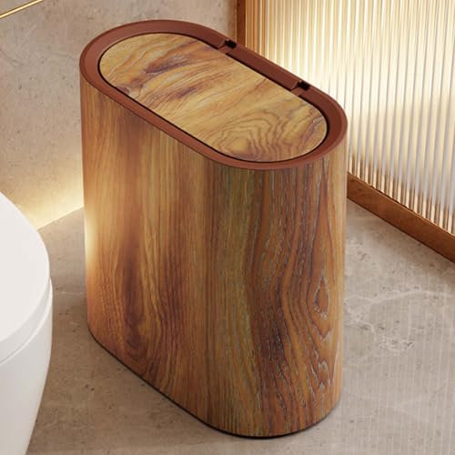 Poubelle Salle De Bain | Petite Poubelle De Salle De Bain Avec Couvercles | Corbeille À Déchets Moderne, En Plastique Marbré Et Bois, Adaptée À Une Utilisation Intérieure Et Extérieure À La Maison