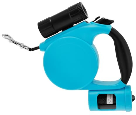 Hundeleine 5M Rollleine, Flexi Leine mit Kotbeutelspender und Licht Bequemen Ergonomischer Griff, Ausziehleine Hund Einziehbare Robuste Laufleine für Hunde(blau)