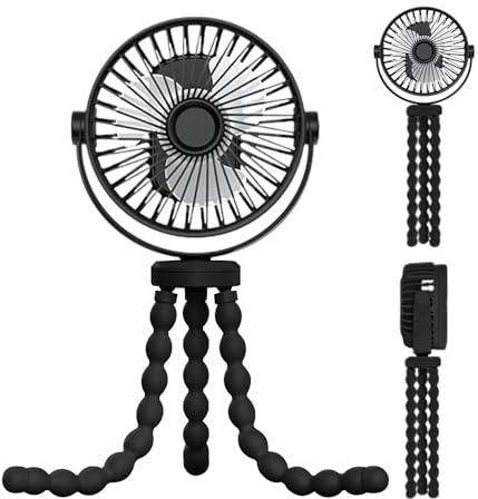 Fantelling Fan Battery Operated Stroller Fan | Mini Portable Radiator with Flexible Octopus Holder | 3 Speed Rechargeable Ass Quietly, Treadmill Cooling Gadget