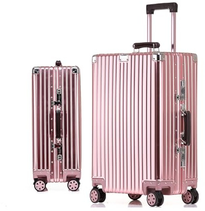 GIIYOEW Valise en Aluminium Valise à Bagages en Argent Valise à roulettes Rigide sans Fermeture éclair Valise de Voyage Rigide à roulettes,Rose,20in